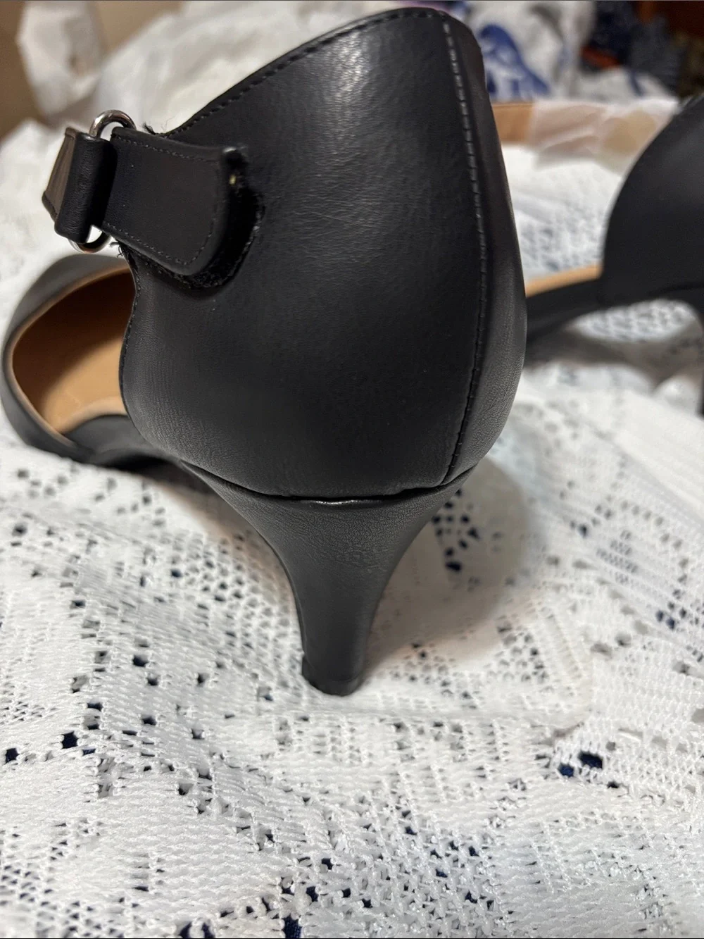 Journee Collection Black Pointed Mary Jane Heels with Ankle Strap